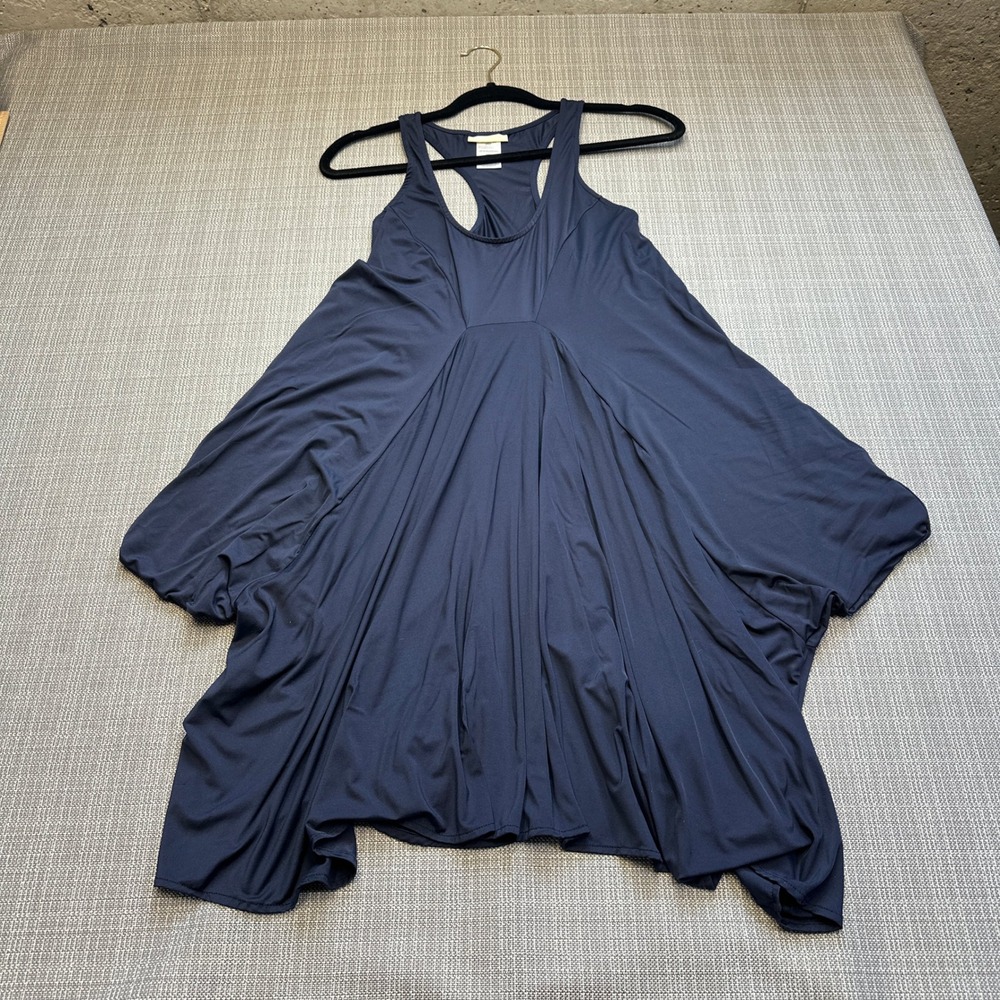 Michael Kors Dress Medium Boho Flowy Midi Navy Blue Racerback Asymmetrical Hem